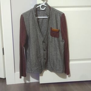 Gray/maroon sweater cardigan